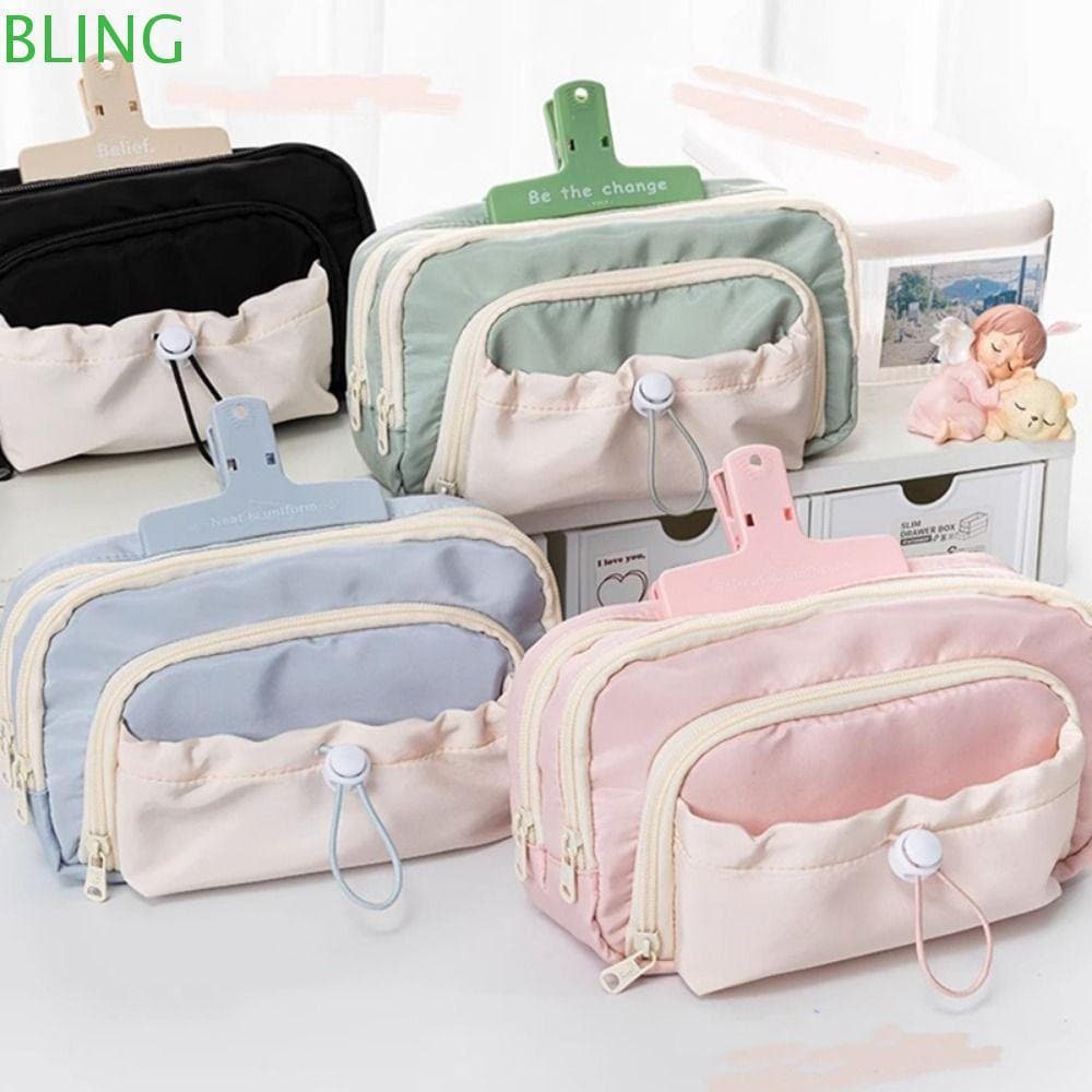 Bolsa Para Caneta BLING , Lápis De Grande Capacidade Com Zíper , Organizador De Papelaria Cordão De Cinco Camadas