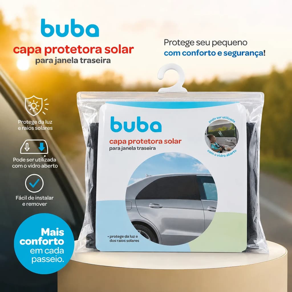 Capa Protetora Sol Solar Buba Cortina Janela Traseira Infantil