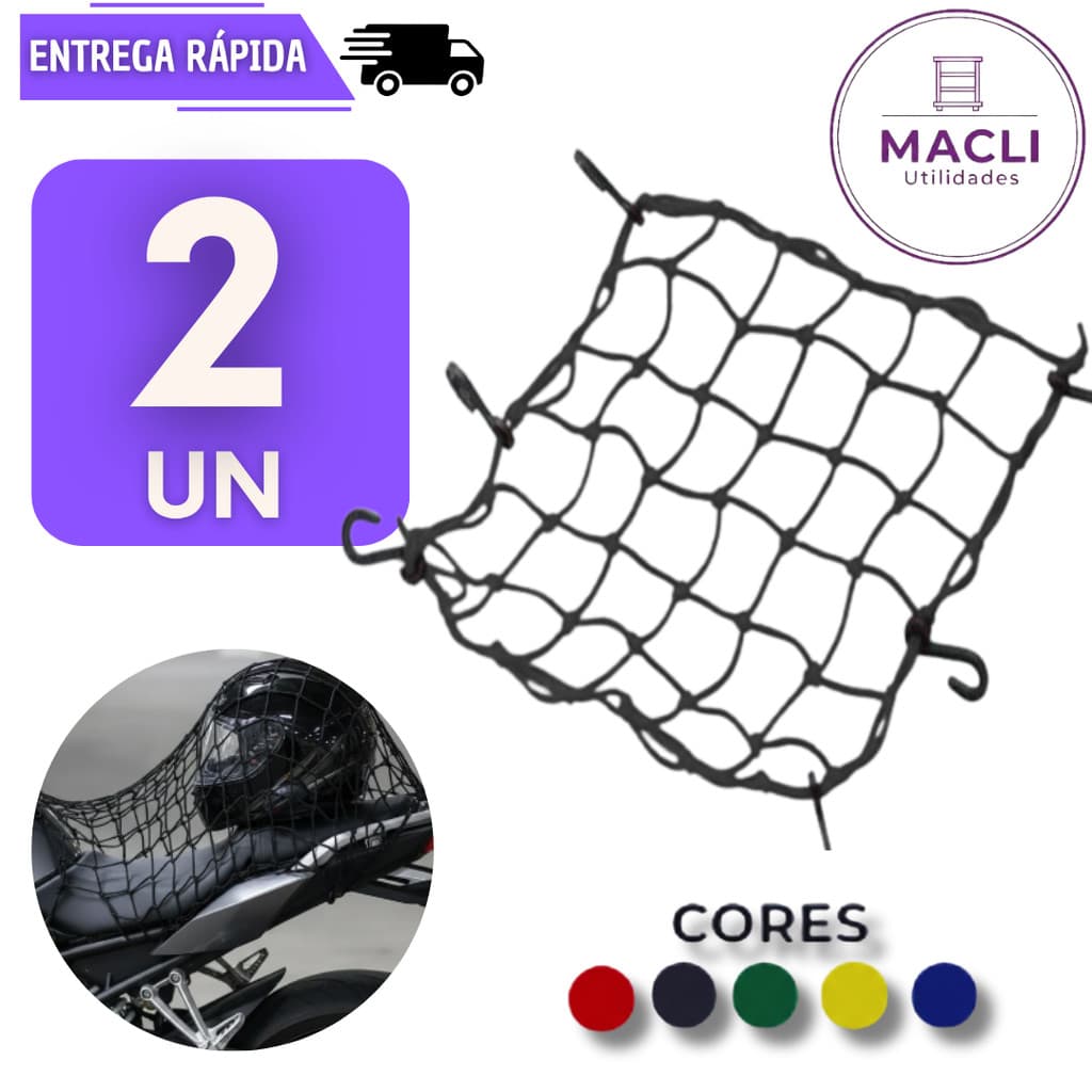 Kits 2/1 Rede Elastica Para Moto Capacete Bike Tipo Aranha 6 Ganchos Redinha Acessório Rede Prender Bicicleta Rede
