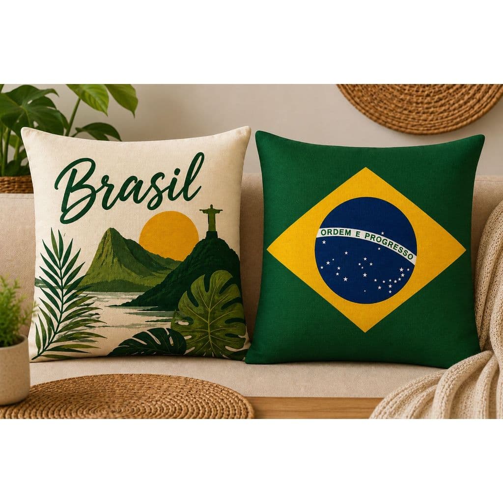Kit 2 Capas de Almofadas 45x45 descorativas COPA DO MUNDO BRASIL