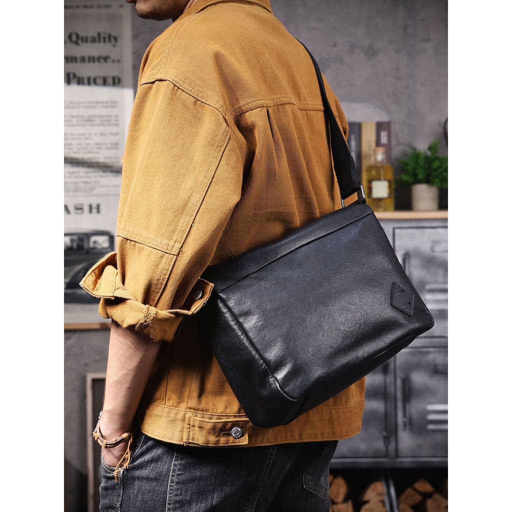 Design Original simples couro masculino ombro mensageiro saco Commuter artesanal primeira camada saco do mensageiro na m