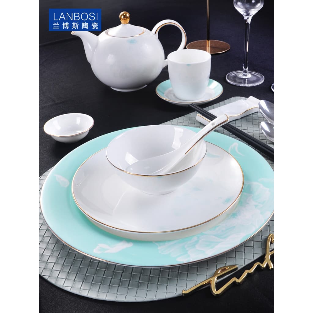 Conjunto de talheres de Hotel chinês, pratos, tigelas, pratos, caixa de clube de cerâmica, pratos, estrela, osso, China,