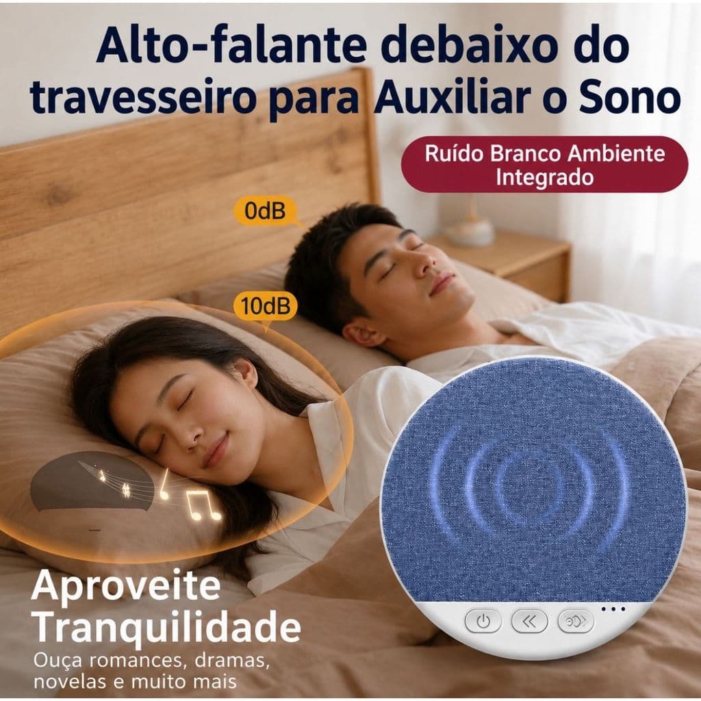 Alto Falante Para Travesseiro Bluetooth Som Branco Relaxamento Sono Sem Fio USB-C
