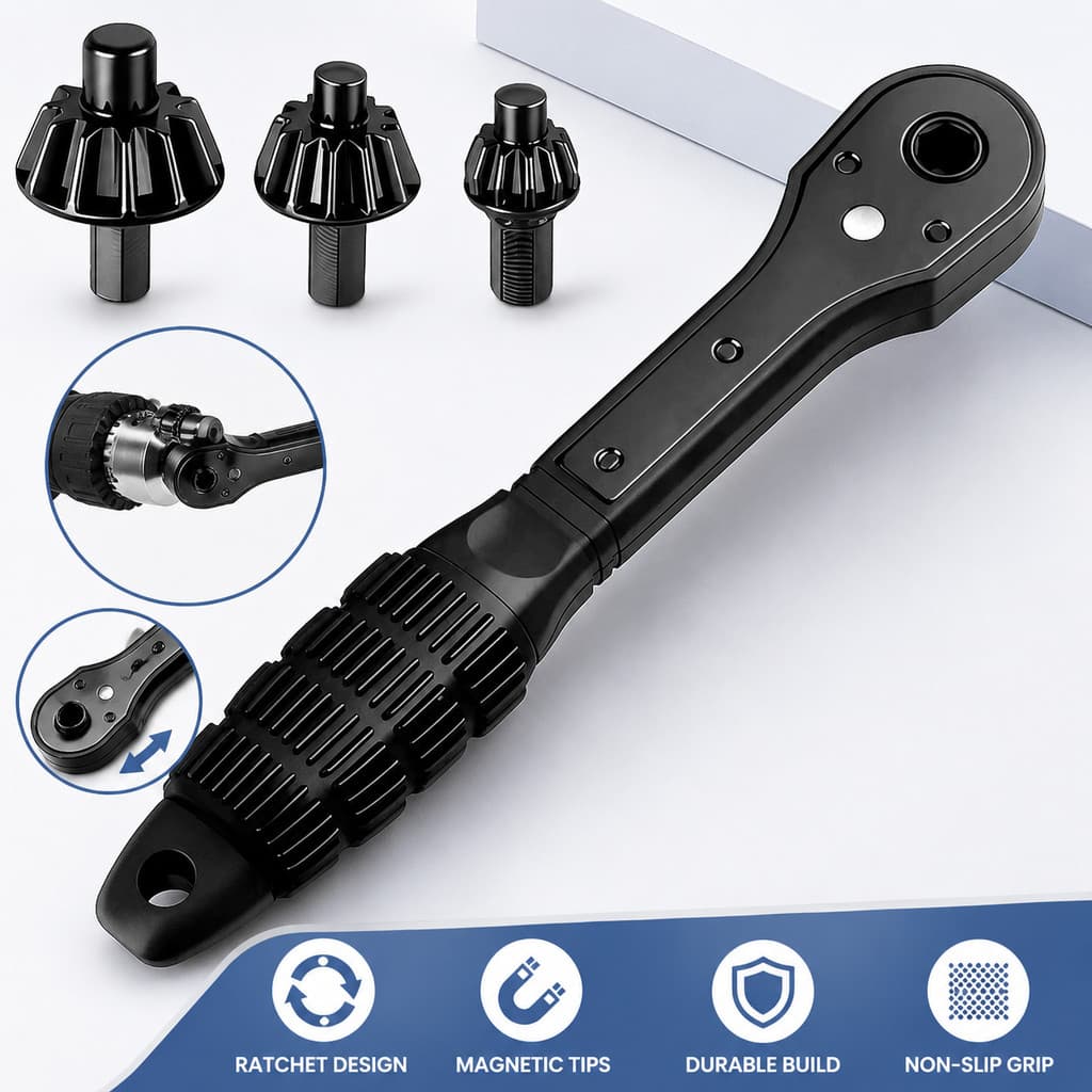 Chave De Mandril De Broca Catraca Braço Estendido Alto Torque Durável Para Reparo De Furadeira Elétrica 3 Cabeças De Int