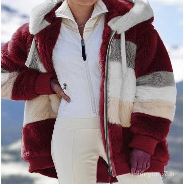 Casaco De Pelúcia Com Capuz Feminino Plus Size Inverno Quente Solto Outono XDX .