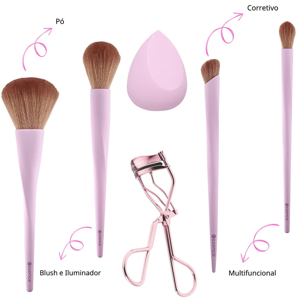 Kit Profissional Pincéis + Esponja + Curvador essence
