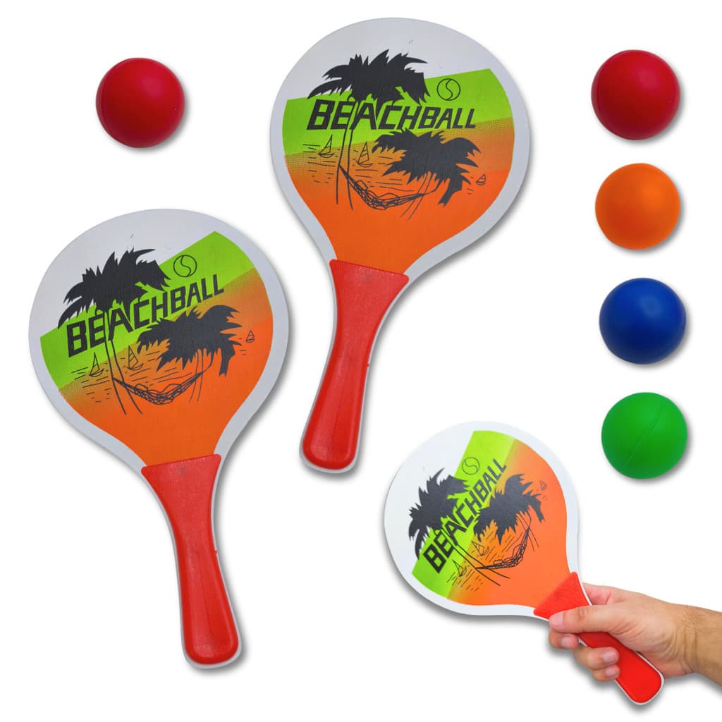Kit Frescobol Raquetes de Madeira e Bolinha Praia Beach Ball
