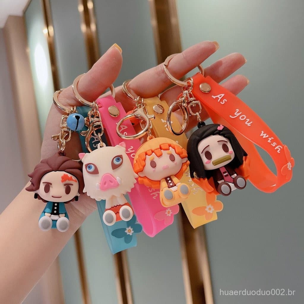 Chaveiro com cordão e design de chave de anime "Demon Slayer" Tanjiro, Nezuko, Zenitsu, Inosuke 3D 7KQI
