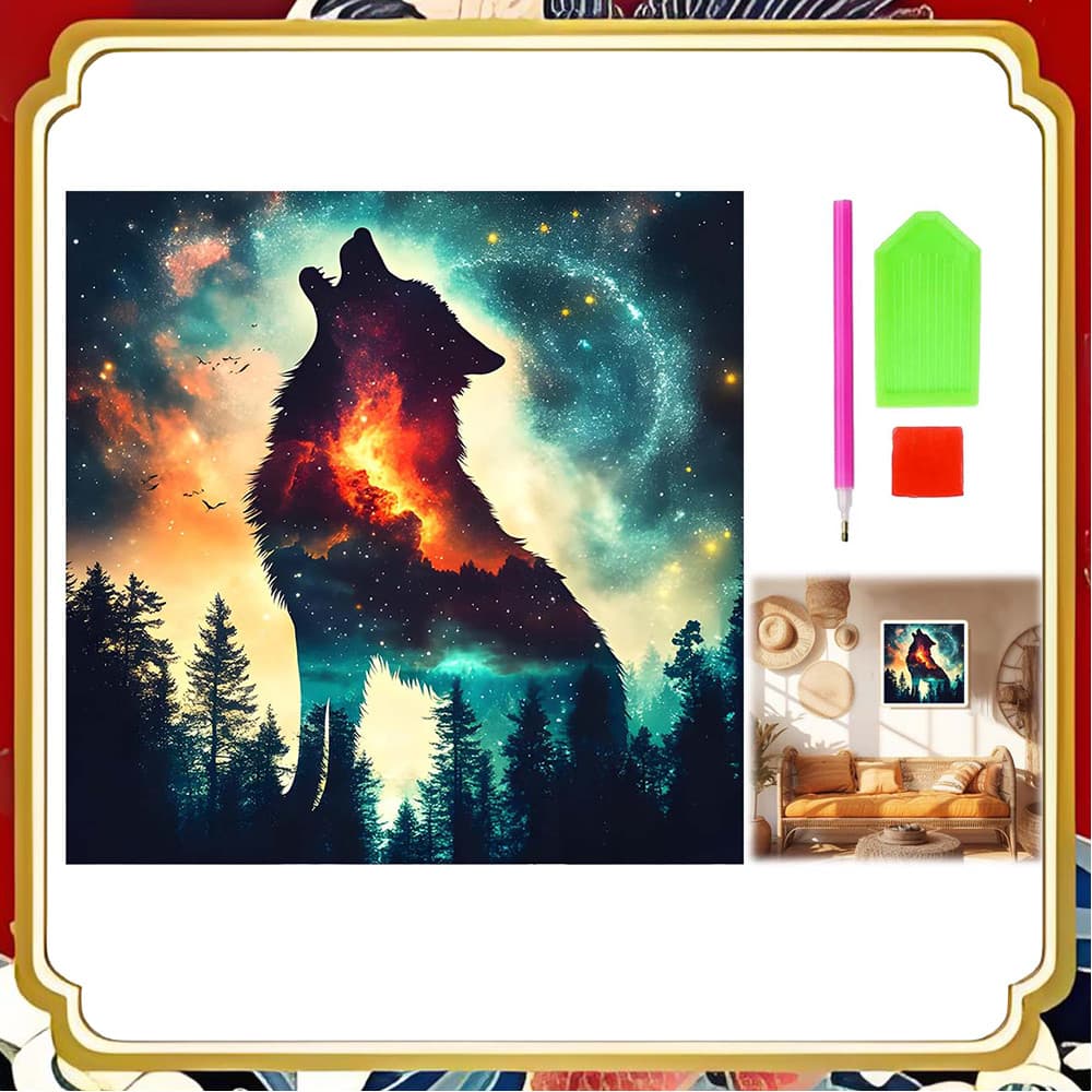 T na moda floresta noite estrela lobo paisagem pintura diamante conjunto de pasta de mão acessórios 30*30cm
