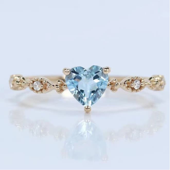 Venda Quente Anel , De Água Do Mar Coração Vintage Diamante Azul Feminino Elegante Estilo Coreano Moderno Ajustável , Li