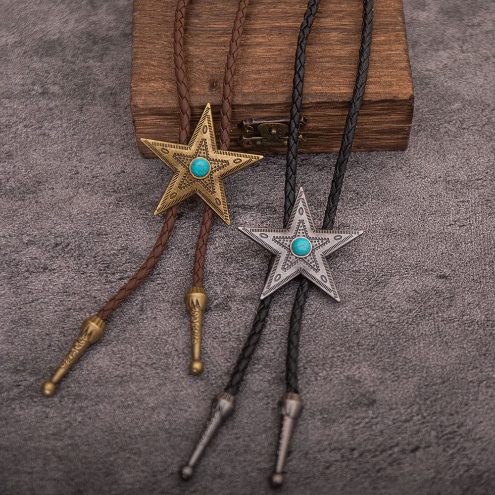 Europeu americano único turquesa padrão estrela de cinco pontas liga acessórios Polo gravata moda