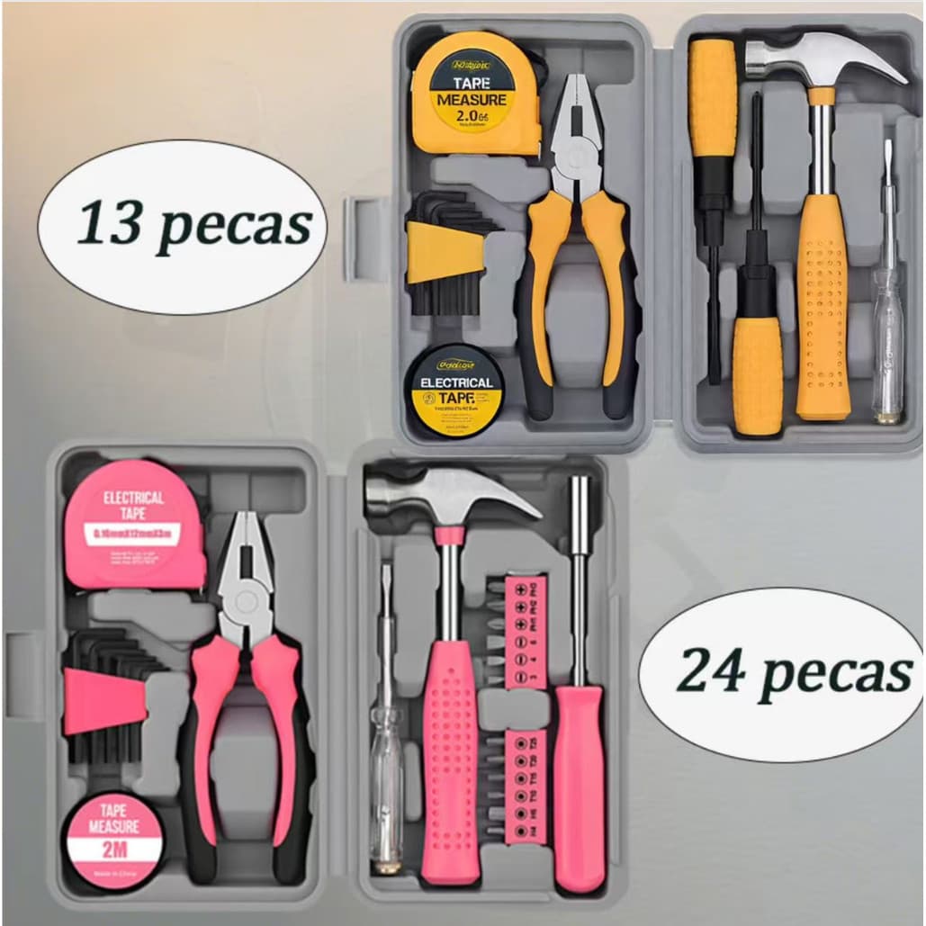 Kit de Ferramentas Rosa  (13pcs & 24pcs & 39pcs) - Perfeito para Reparos Domésticos e DIY