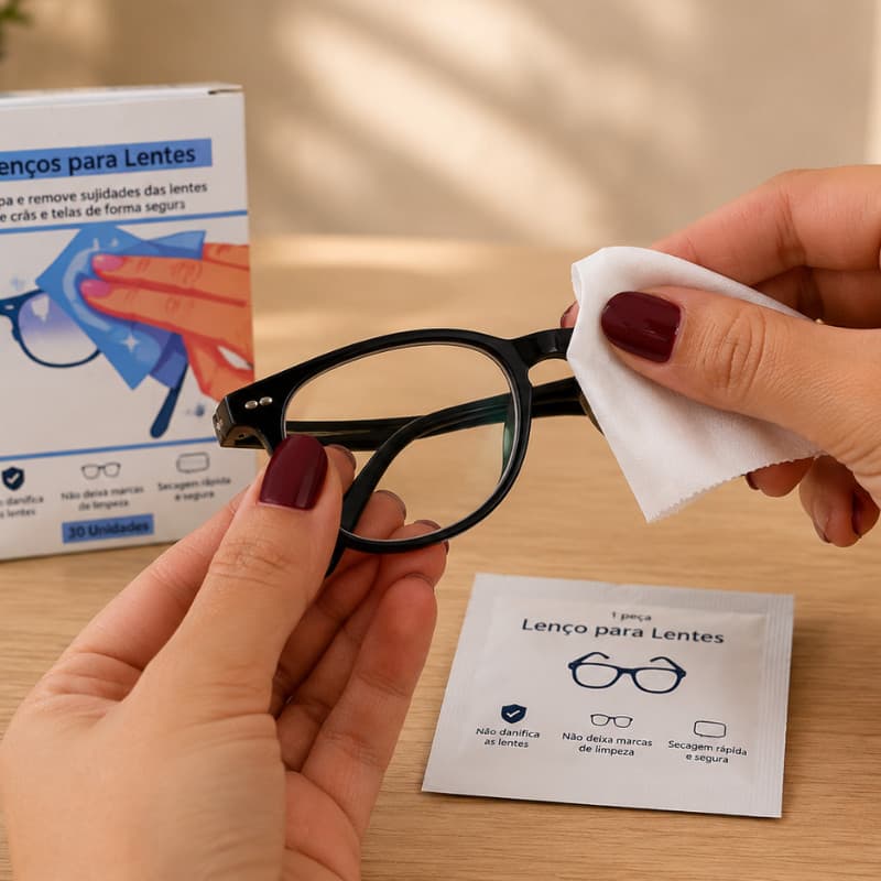 Kit 100/200/300 Lenços Umedecidos Limpa Óculos Telas Lentes
