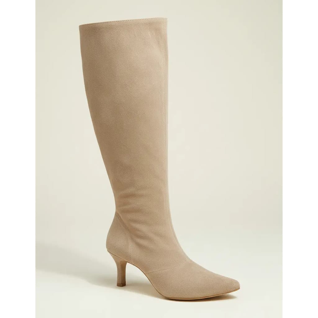 Bota Feminina Salto Baixo Cano Longo Camurça Areia 17005