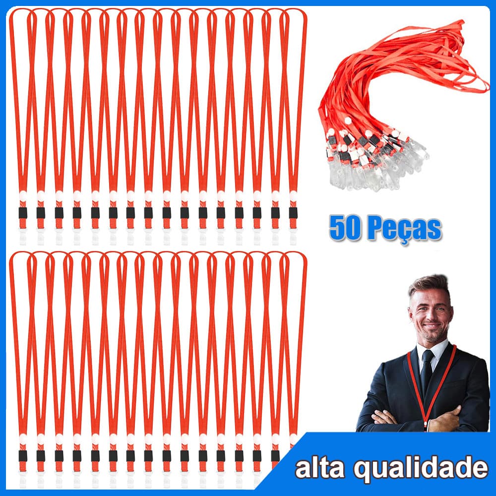 Vermelho Cordão de crachá 50pçs para chaves e crachás de identificação cordão premium para professores homens e mulheres