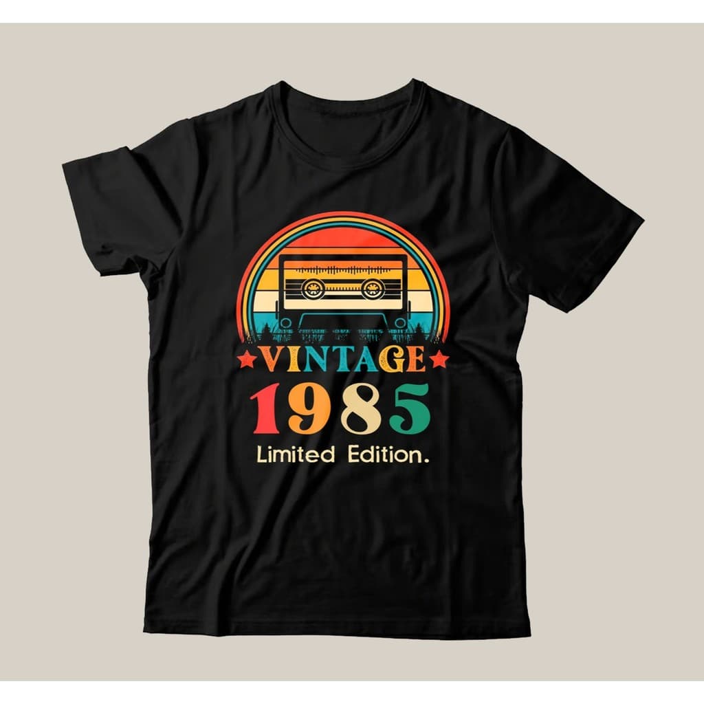 Camiseta Preta Casual  Fita Vintage Limited Editom Ano 1985