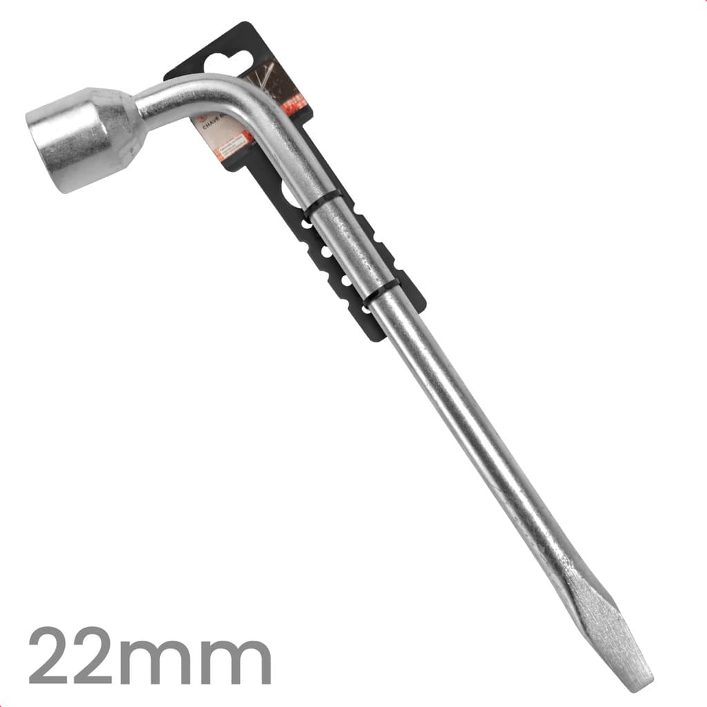 Chave de Roda L 22 Mm Reforçada Cromada e Galvanizada com Espátula Ferramenta Troca de Pneu Carro