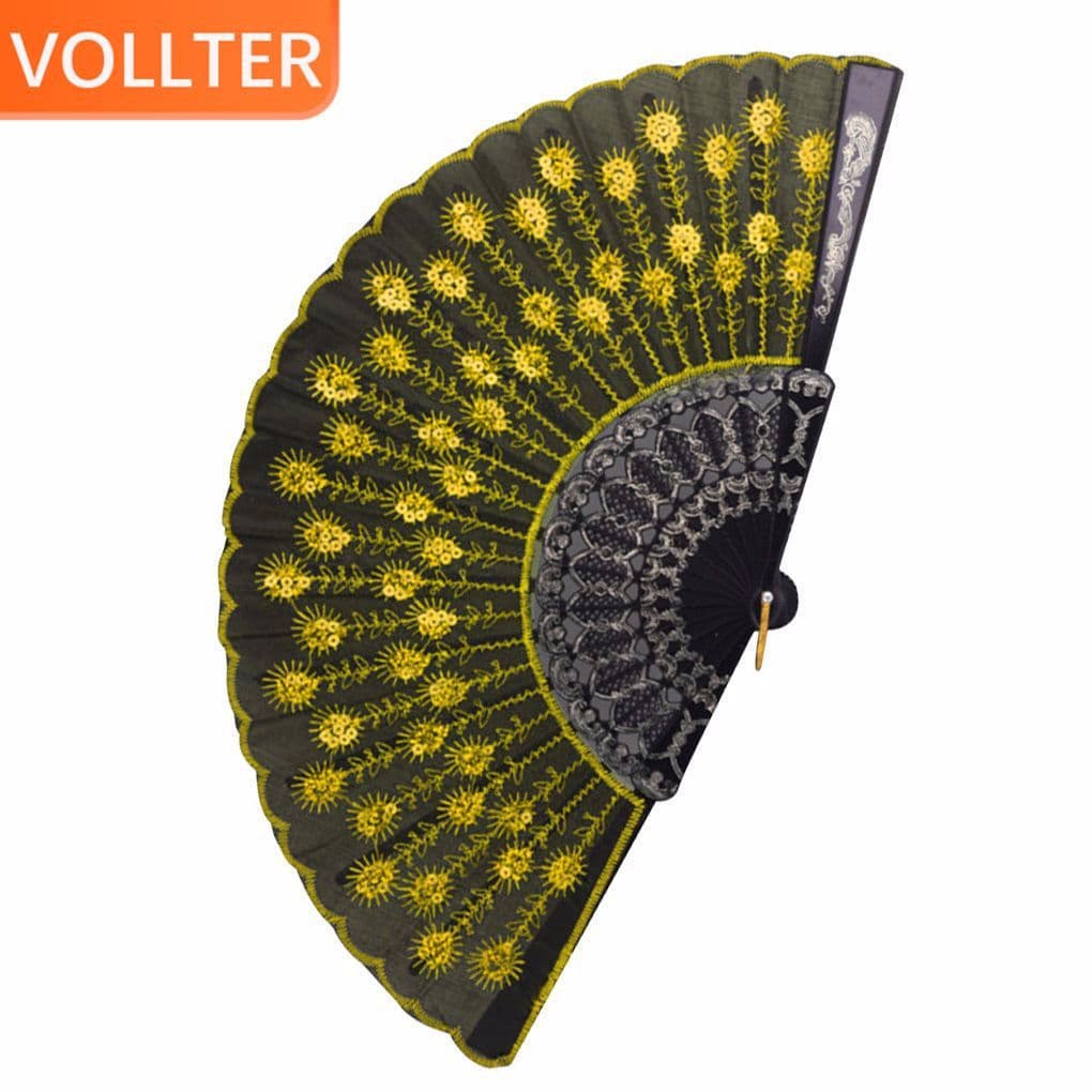 1/2/3 Estilo Vintage Dança Festa De Casamento Renda Seda Dobrável Portátil Decoração De Ventilador