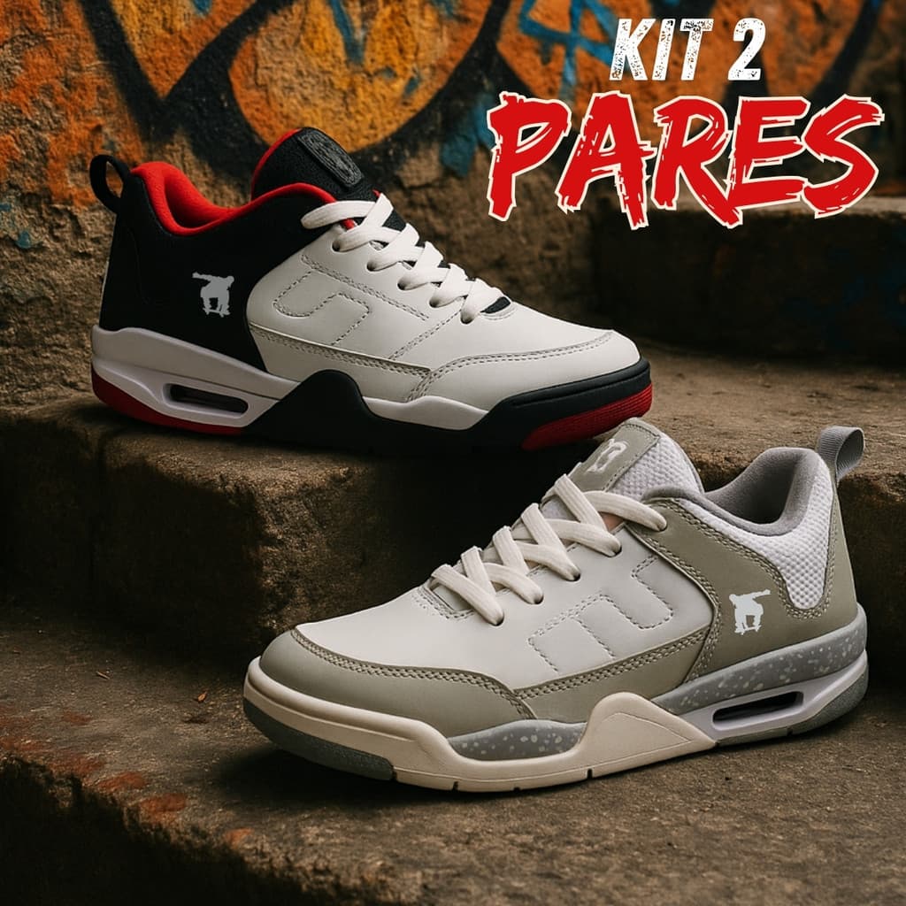 Kit 2 Pares Tênis Masculino Feminino Moderno Street Para Skatista Leve
