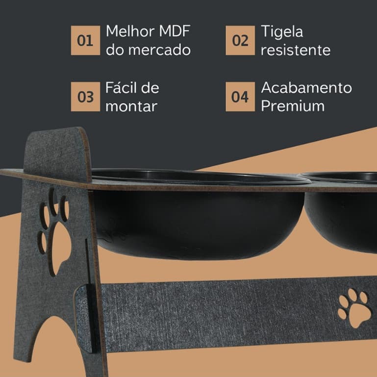 Tigela Pet Elevado Com Dois Potes Para Ração e Agua Para Cães e Gato de Porte Pequeno ou Médio