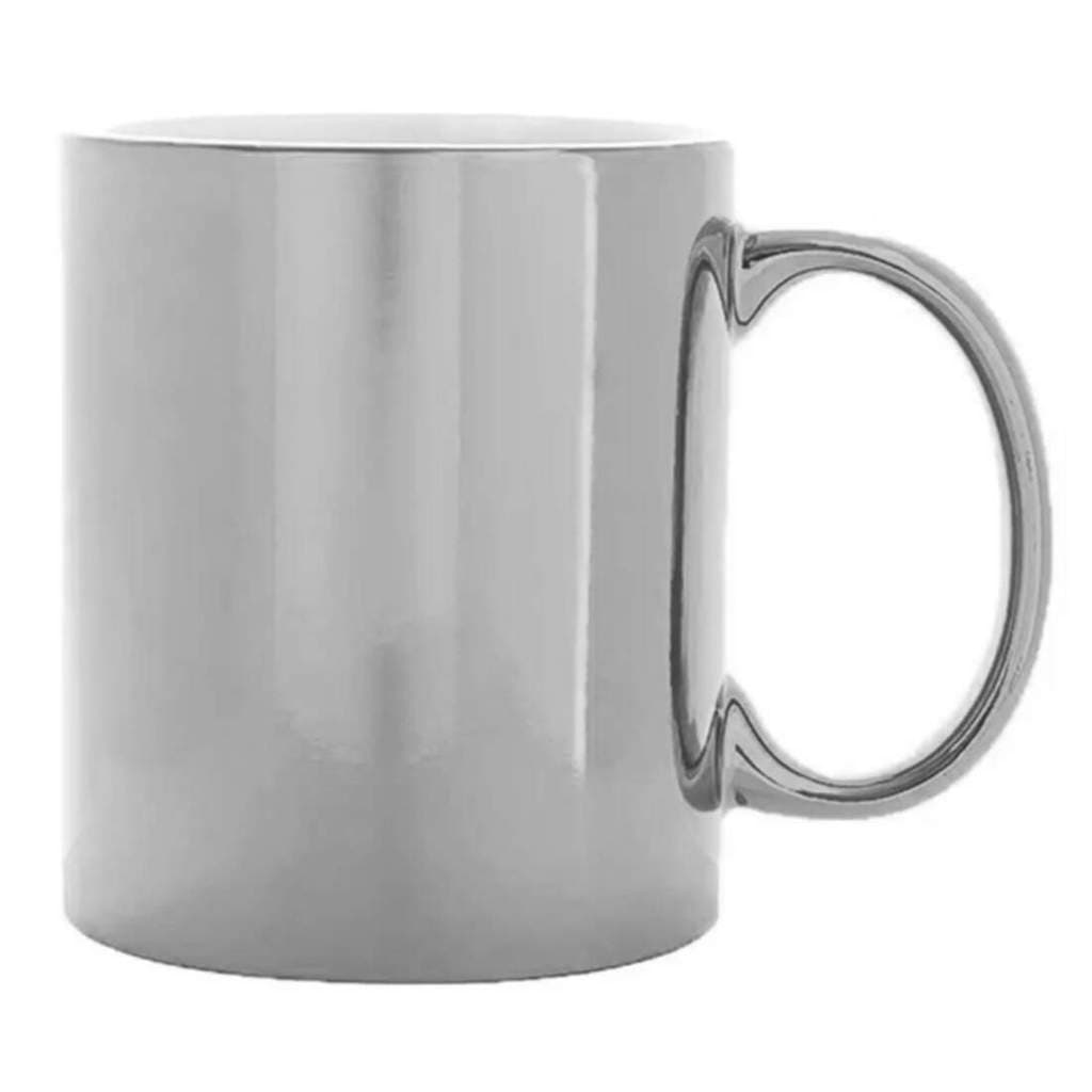 Caneca de Cerâmica Cromada Prateada para Sublimação - 325ml