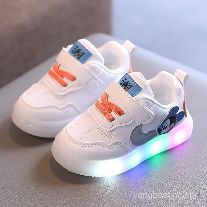 Sapatos Casuais para Crianças de 1 a 6 Anos, Tênis de Iluminação Padrão Mickey, Sapatos Casuais