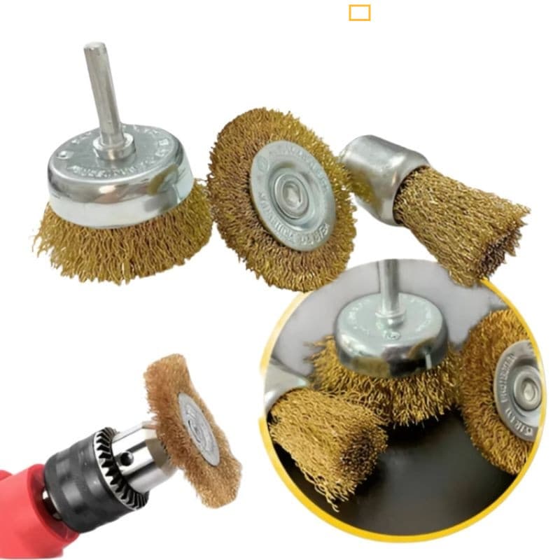 Kit Escovas de Aço para Furadeira  3 ou 5 Peças, Limpeza, Remoção de Ferrugem e Polimento