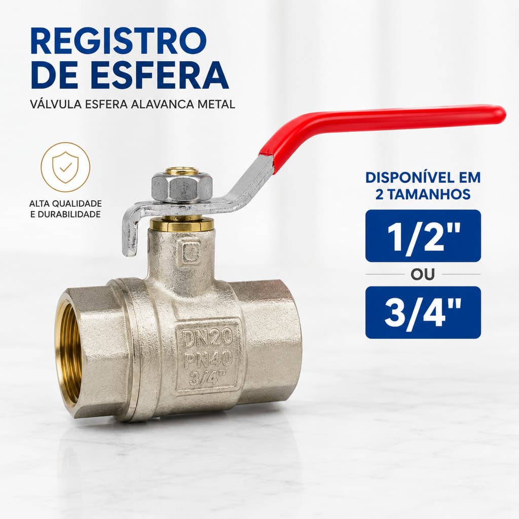 Registro Esfera Metal Rosca de 1/2" ou 3/4" Alavanca METAL Valvula Ferramentas Premium