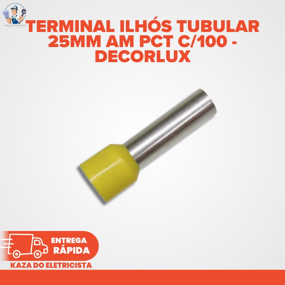 Terminal Ilhós Tubular 25mm² Amarelo PCT C/100 Decorlux Ref. TP2981