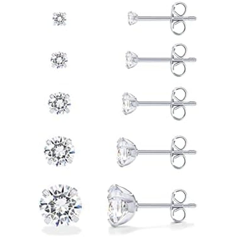 PAVOI Brincos De Cinco Pares À Prova D'água Para Mulheres-Pacote De Aço Inoxidável Banhado A Ouro 14K Com 5 Zircônia Cúb