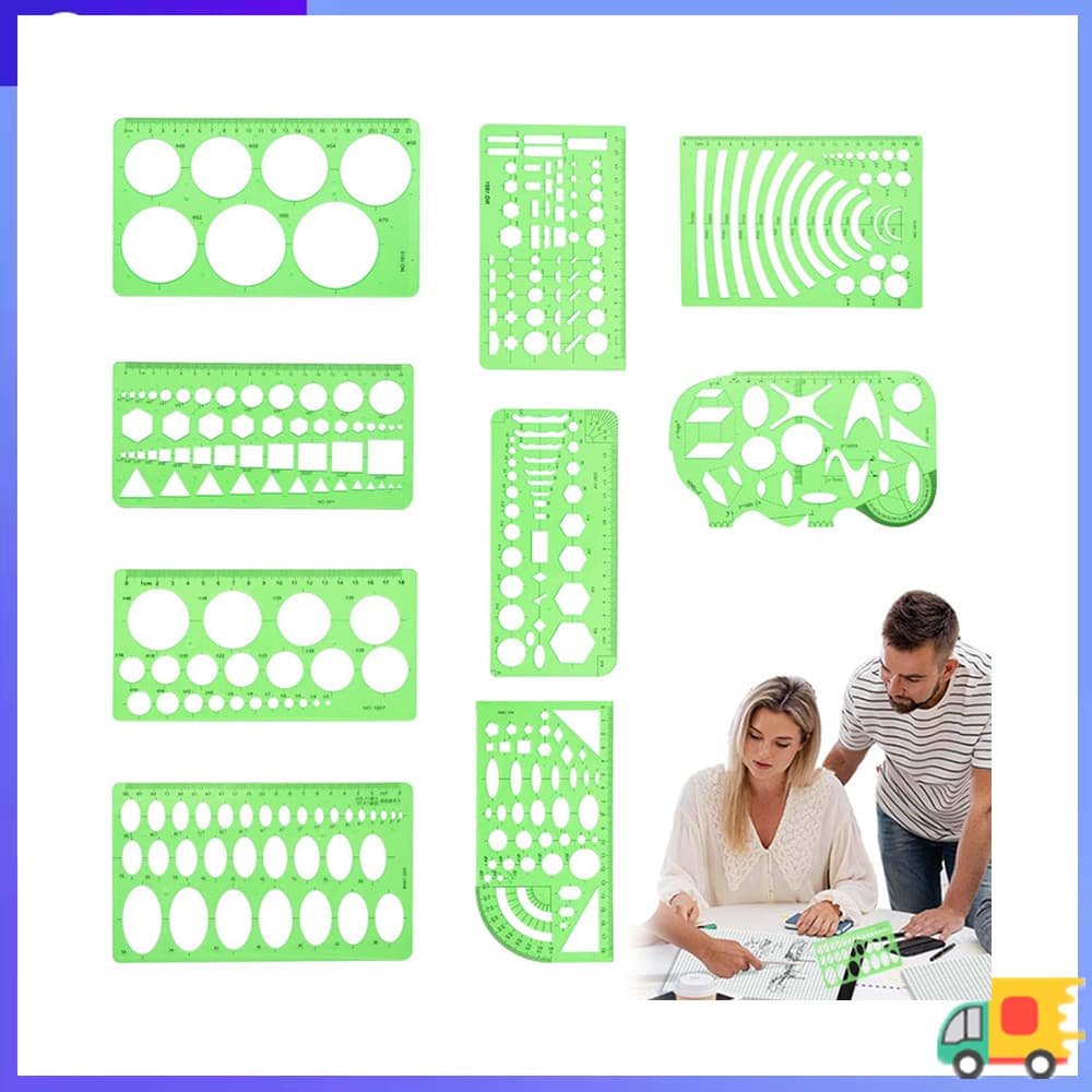Conjunto de régua de modelo de desenho arquitetônico Régua gráfica Oval, régua de Design de 9 peças
