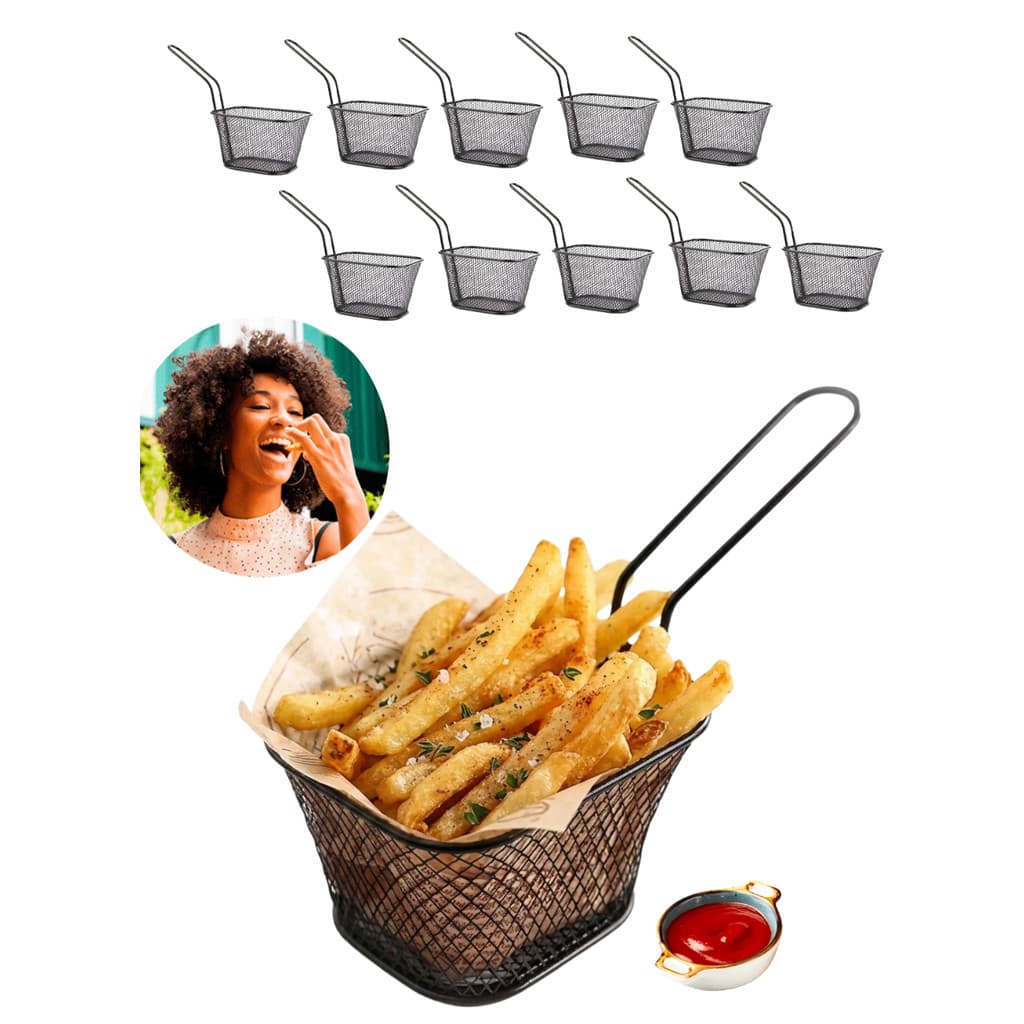 Kit 10 Cesto P/ Fritura Servir Porções Petiscos Batata Frita