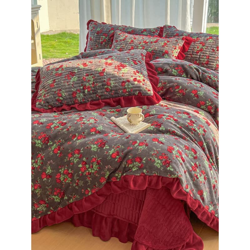 Conjunto de quatro peças de lã de leite de inverno tipo capa de cama dupla face espessada flanela Coral velo capa de edr