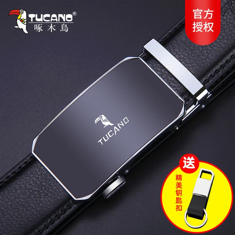 Novo cinto de pica-pau masculino couro genuíno fivela automática cinto moda negócios Casual juventude cinto de couro mas