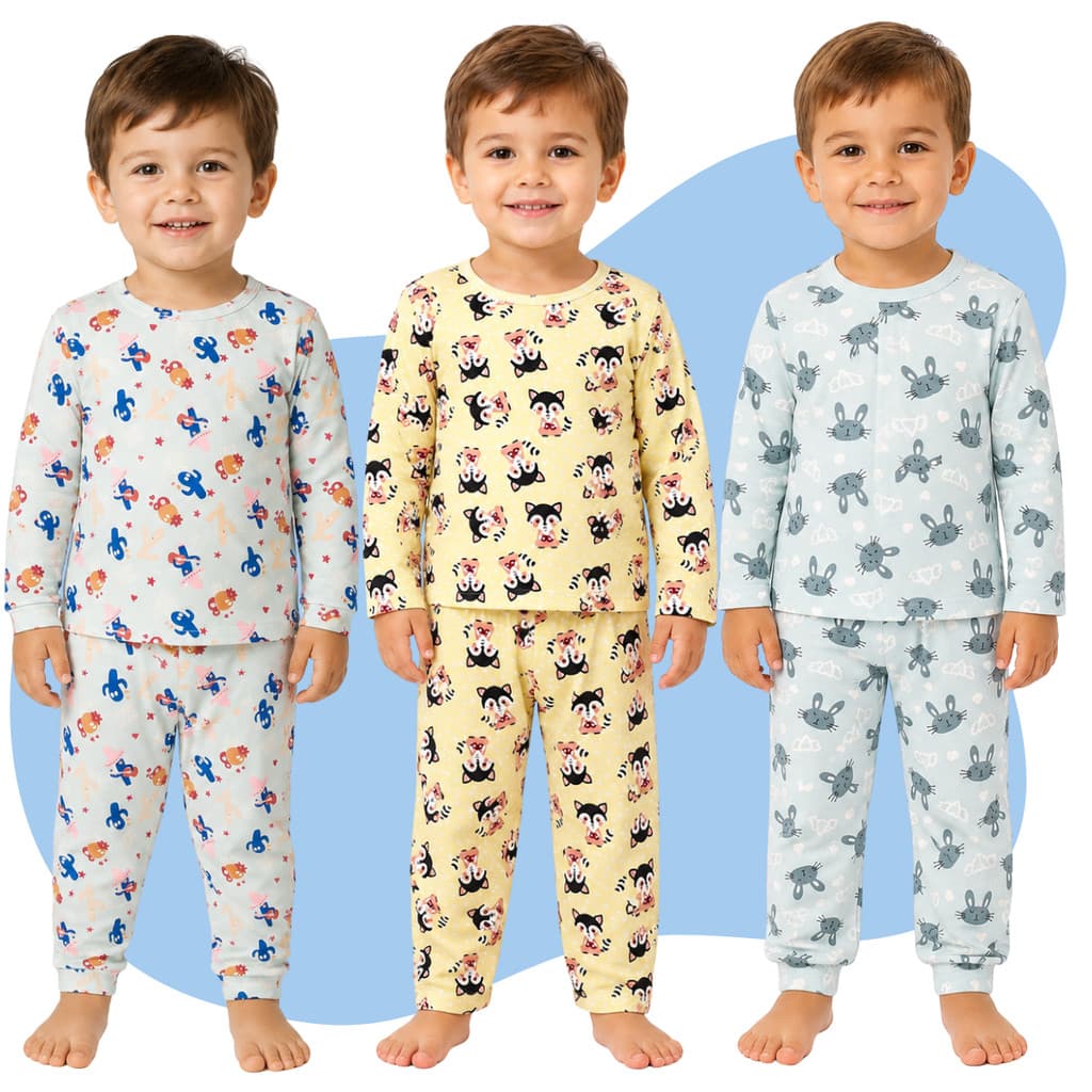 Kit 2 ou 4 Peças Pijama Infantil Meninos Outuno Inverno Conjunto Tecido  Algodão Malha Macia Confortavel