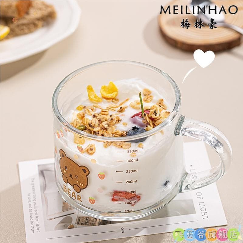 Copo de leite copo de vidro graduado copo de água graduado copo de micro-ondas aquecedor café da manhã leite em pó Volum