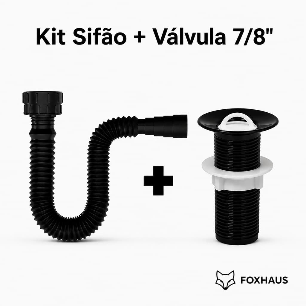 Kit Sifão Sanfonado + Válvula Pia Lavatório Tanque 7/8" Preto