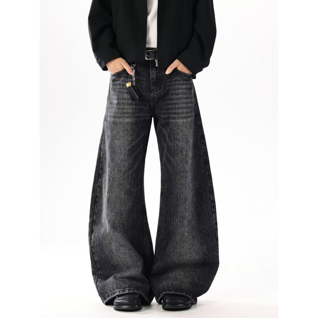 Calças jeans Com Faca Dobrável , Largas , Perna Larga , Retrô Americano , jea Solto