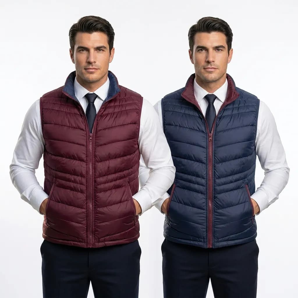 Colete Masculino Dupla Face Puffer Inverno Casual Com Zíper