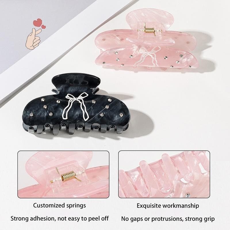 [PEBR] Clipe De Garra De Cabelo Elegante Com Enfeites De Strass Design De Laço Rosa Aperto Antiderrapante Acessório De U