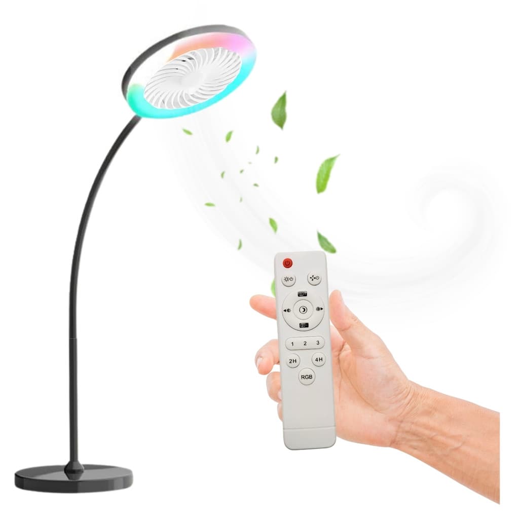 Ventilador de Piso com Luminária LED RGB Ideal para Vídeos, Maquiagem e Ambientes Internos
