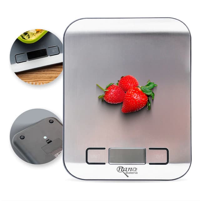 Balança De Cozinha Digital Inox Até 10kg Alimentos Portátil Alta Precisão Nutrição E Dieta Profissional Nano Bateria