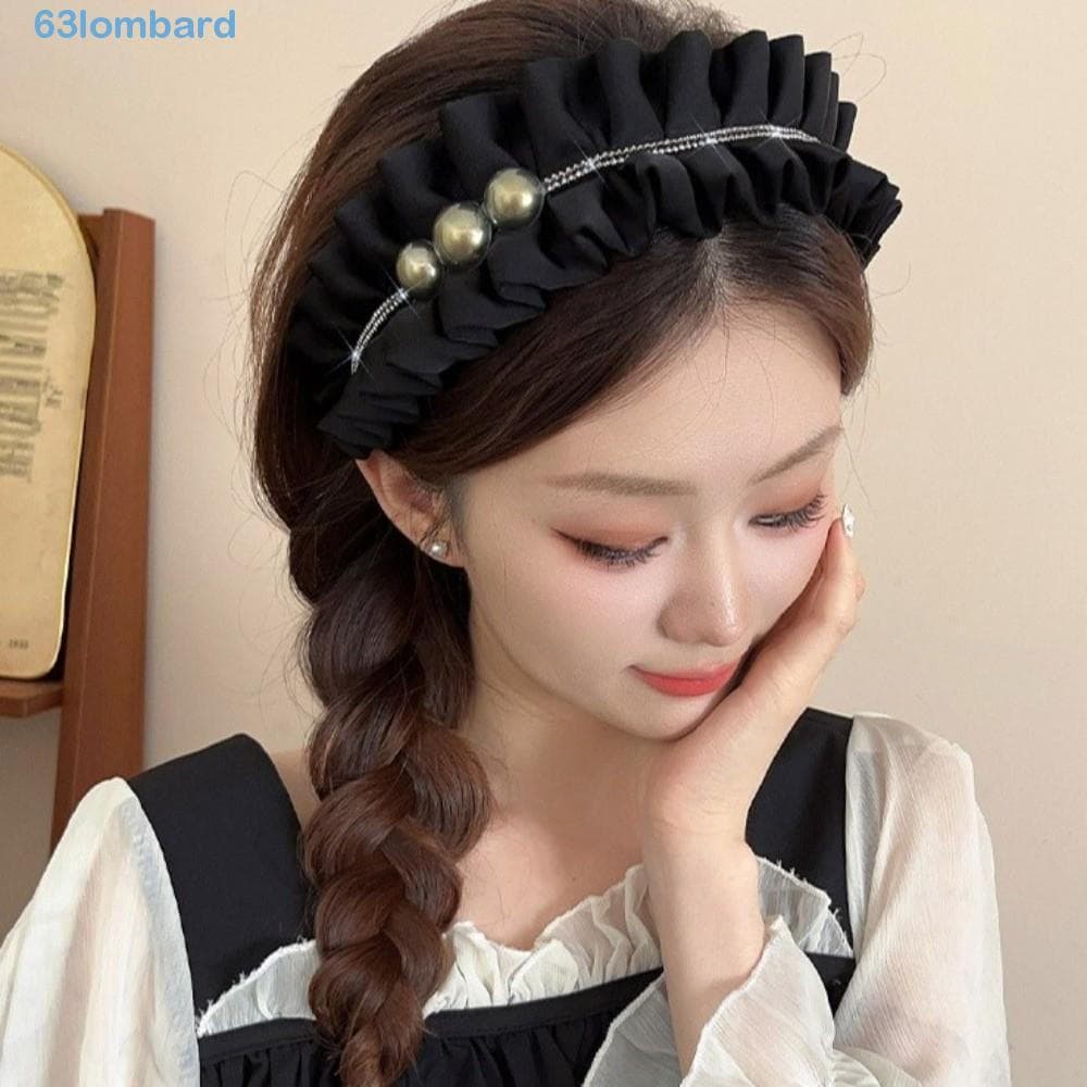 LOMBARD Faixa De Cabelo Preta , Argola Feminina Larga De Pano , Flor De Strass Retrô Espessada Cabeça