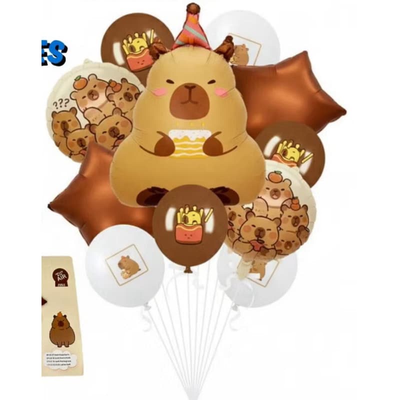 Kit Balão Capivara  Metalizaddo C/9 PCS Decoração de Festa Aniversário   Látex 30cm 45cm e 68cm
