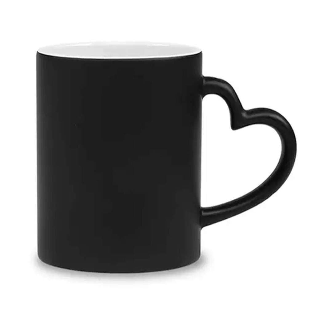 Caneca de Cerâmica Mágica Preto Fosco com Alça Coração para Sublimação - 325ml