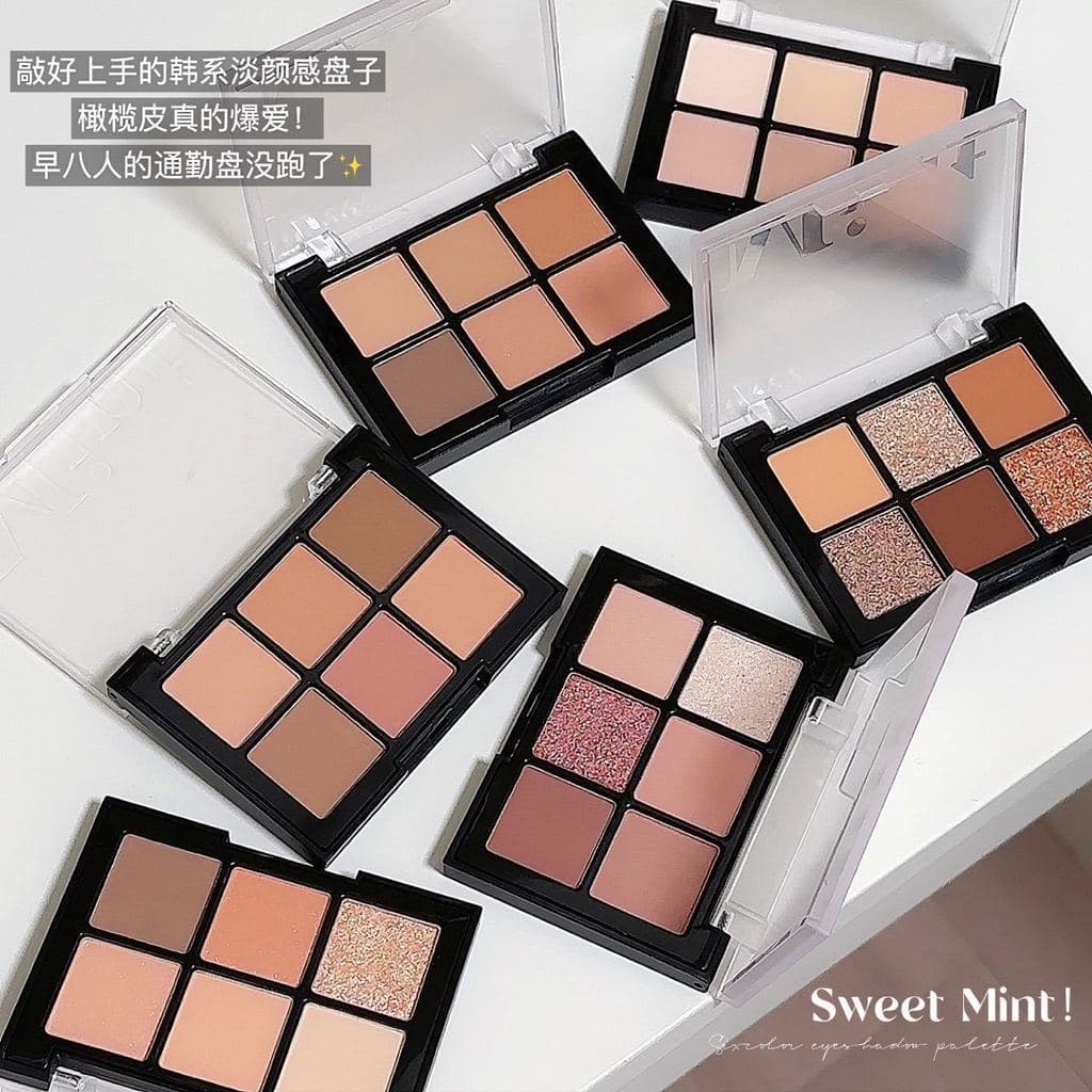 SWEETMINT Paleta de sombras de seis cores Maquiagem diária Paleta de sombras abrangente multifuncional de baixa saturaçã