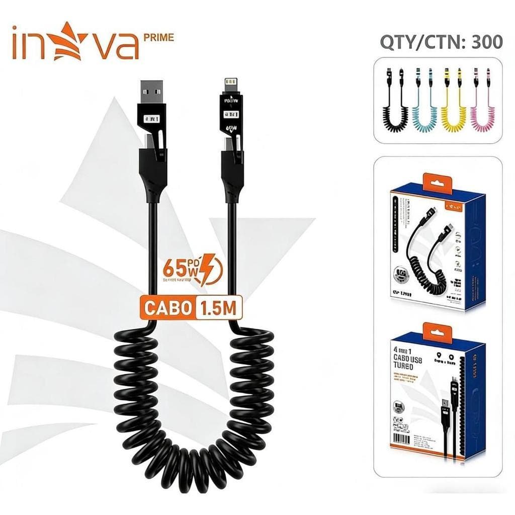 Cabo Turbo Rápido 4 em 1 PD 65W 1,5m Compatível com iPhone