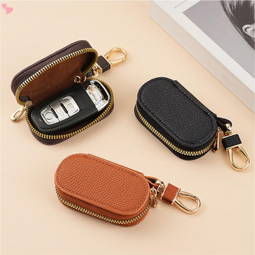 Capa Para Chave De Carro , Couro PU Com Estampa De Lichia , Porta-Chaves Inteligente Moedas , Gancho De Metal E Chaveiro