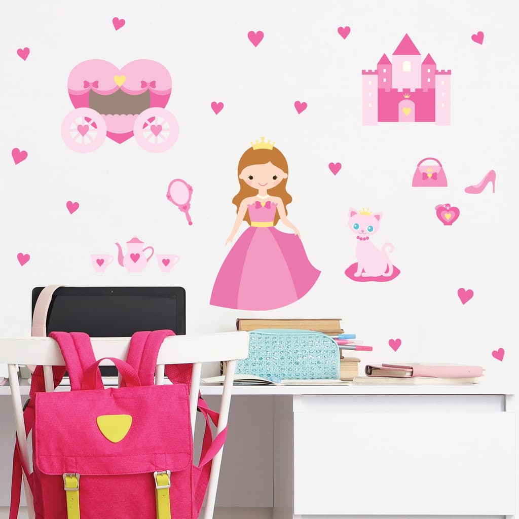 Adesivo de Parede Infantil Princesa e Carruagem - 25 adesivos