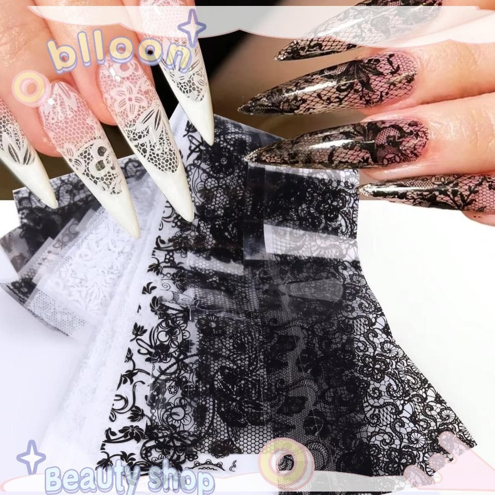 Folhas De Unhas BLLOON , Adesivos Com Design De Renda Padrão De Listras , Papel De Transferência Efeito De Lantejoulas E